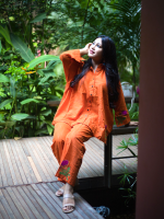 Women Premium Co-Ord Set - Orange Star